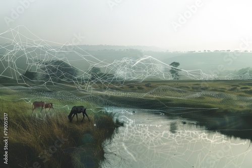 This image beautifully juxtaposes wildlife with digital circuitry overlays, symbolizing the convergence of nature and technology. Ideal for themes of innovation, environmental tech, and future ecosyst