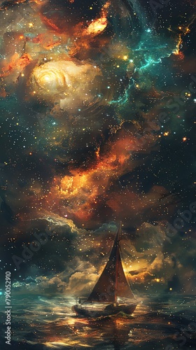 A nomad sails across the universe his interstellar vessel catching stardust