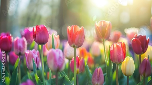 Vibrant garden scenery featuring fresh tulips © 2rogan