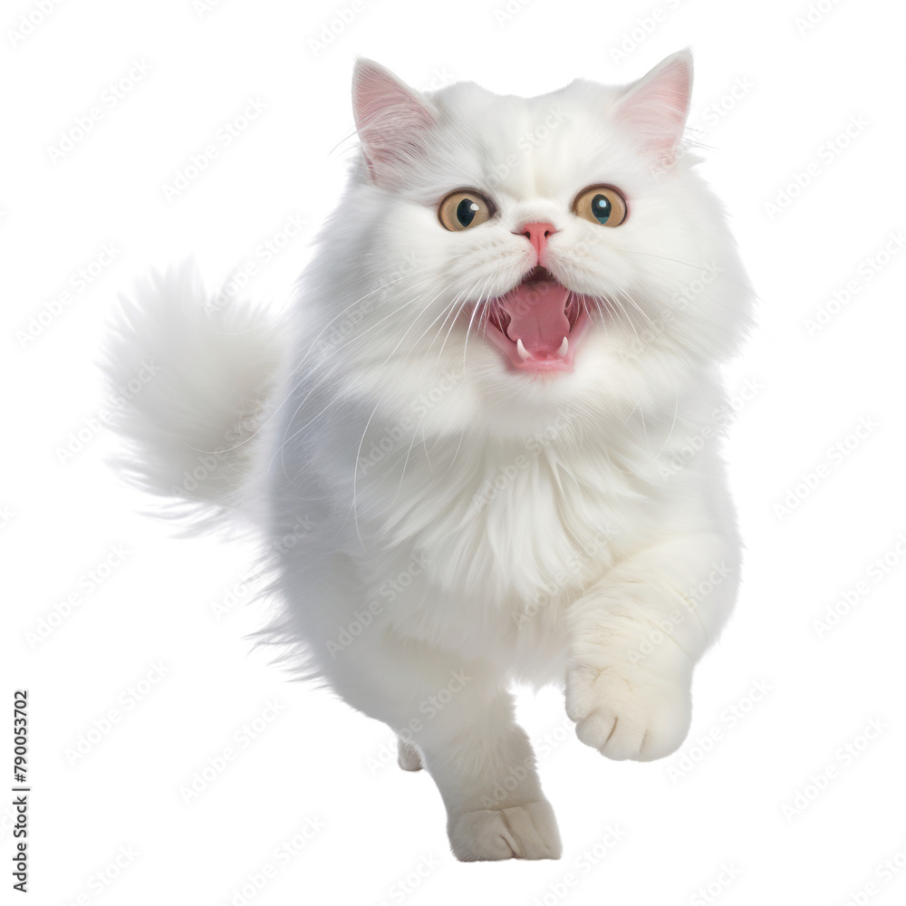 playful white persian cat isolated on transparent background cutout