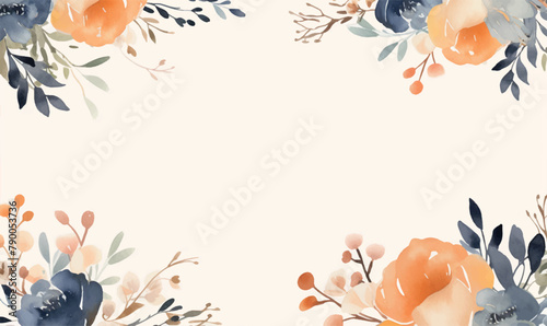 abstract watercolor floral frame background orange blue 