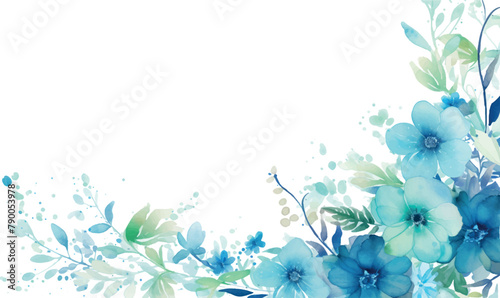 abstract watercolor floral frame background, blue