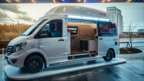 A van conceptually blended with a copy machine, sleek and advanced design. Generative AI.
