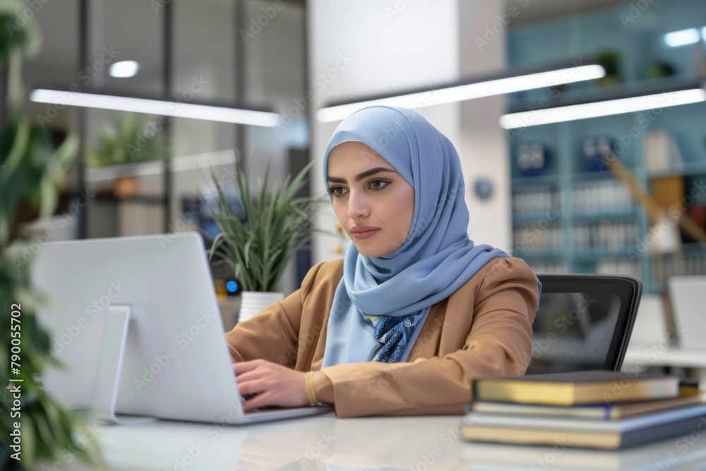 Turkish woman working late at office Turkish woman working late at office