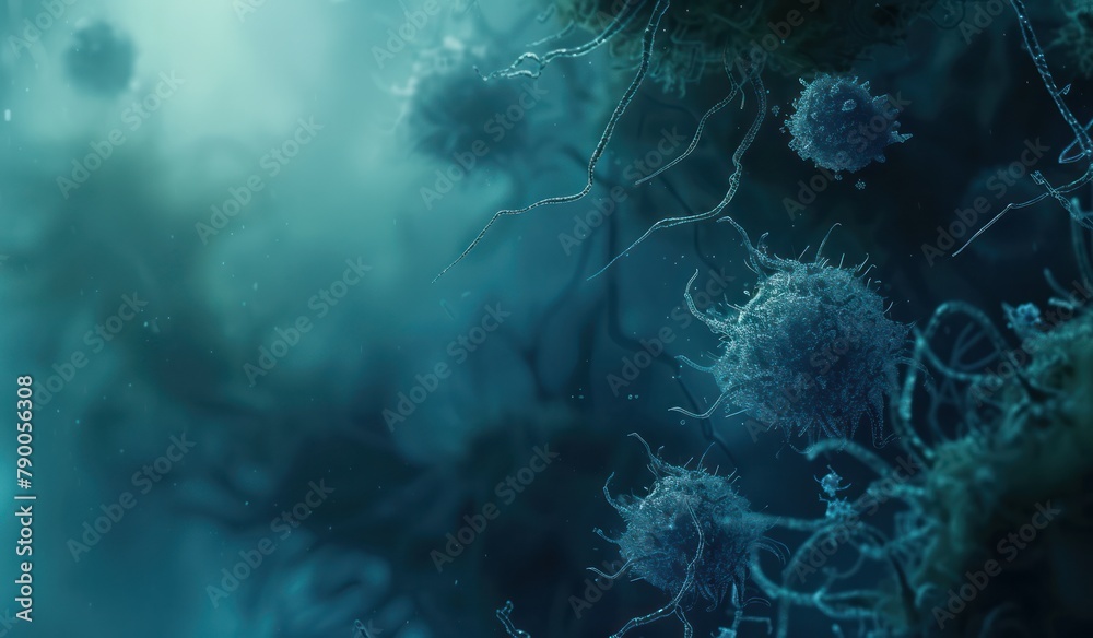 microscopic blue dark tone bacteria - obrazy, fototapety, plakaty 