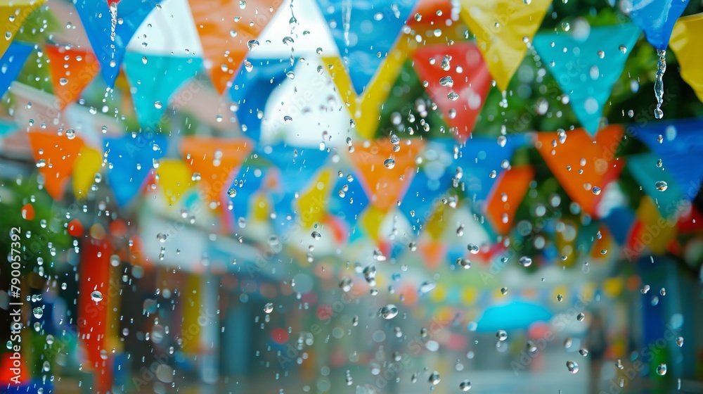 Raindrops on Colorful Street Party Flags
