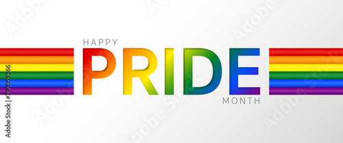 Happy pride month rainbow typography banner template, Logo LGBT, LGBTQ, LGBTQIA text with colorful rainbow flag Striped. Symbol of pride month june support. LGBTQ+ parade annual summer event.