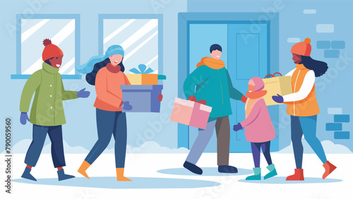 A team of volunteers braving the cold as they go doortodoor collecting winter clothing donations for the annual Winter Warmth Drive.