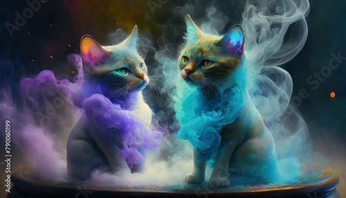 Illustration of a cat made of smoke, a wizard's cat.