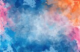 watercolor paint background design with colorful orange pink borders and bright center, watercolor bleed and fringe with vibrant distressed grunge