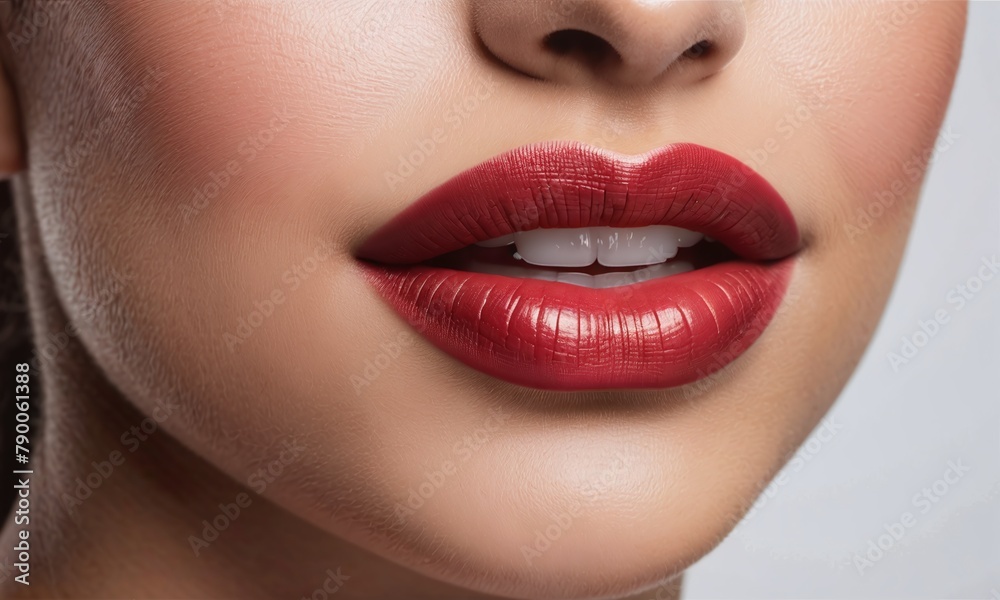 Fototapeta premium Close up photo of woman's lips with natural make up
