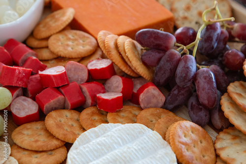 Platter of fruit, crackers, cheese and dip to share for celebration