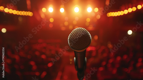 microphone with audience on blur background