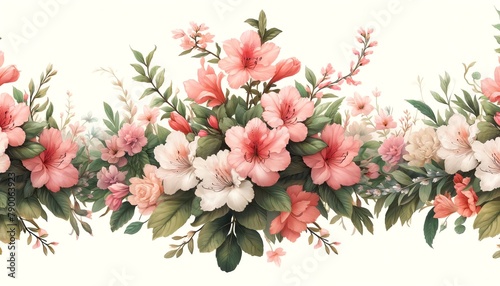Watercolor Illustration of an Azalea Floral Border