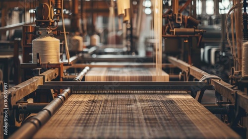 A textile factory in motion, with rows of looms weaving fabrics that will become part of daily life, highlighting tradition and technology. photo