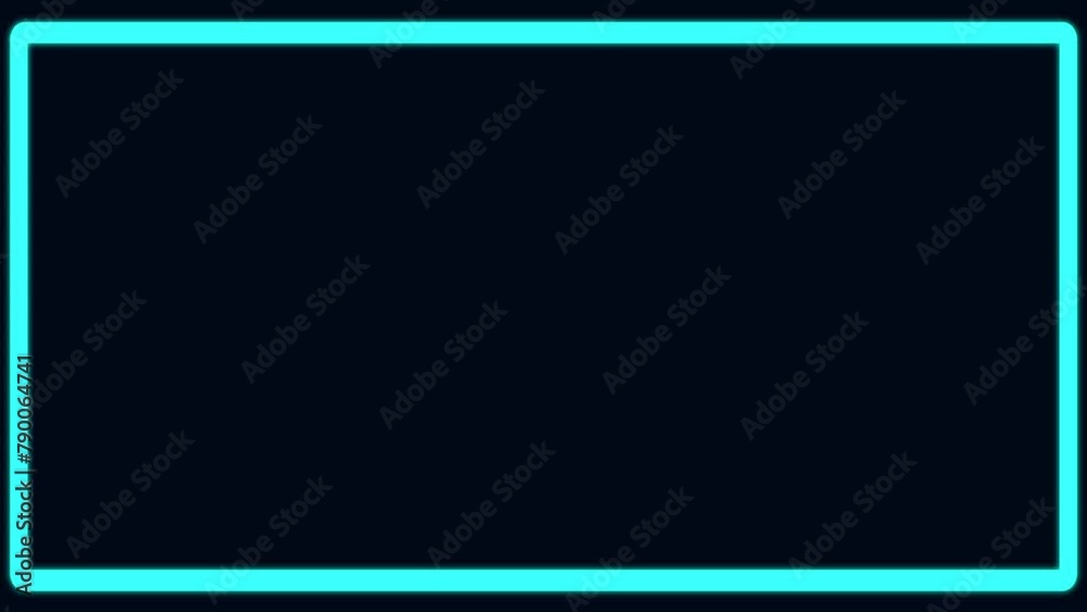 Animated cartoon rectangle border in turquoise on black. Abstract background, overlay or design element.