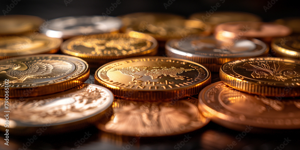 A cluster of assorted gold and silver coins piled together banner A cluster of assorted gold and silver coins piled together banner
