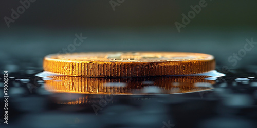 Close-up of a gold coin balanced on the edge of a table banner
