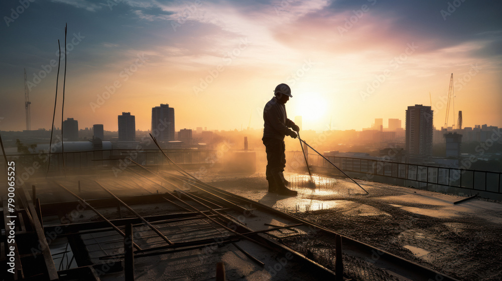 Fototapeta premium construction worker working on commercial concreting floors