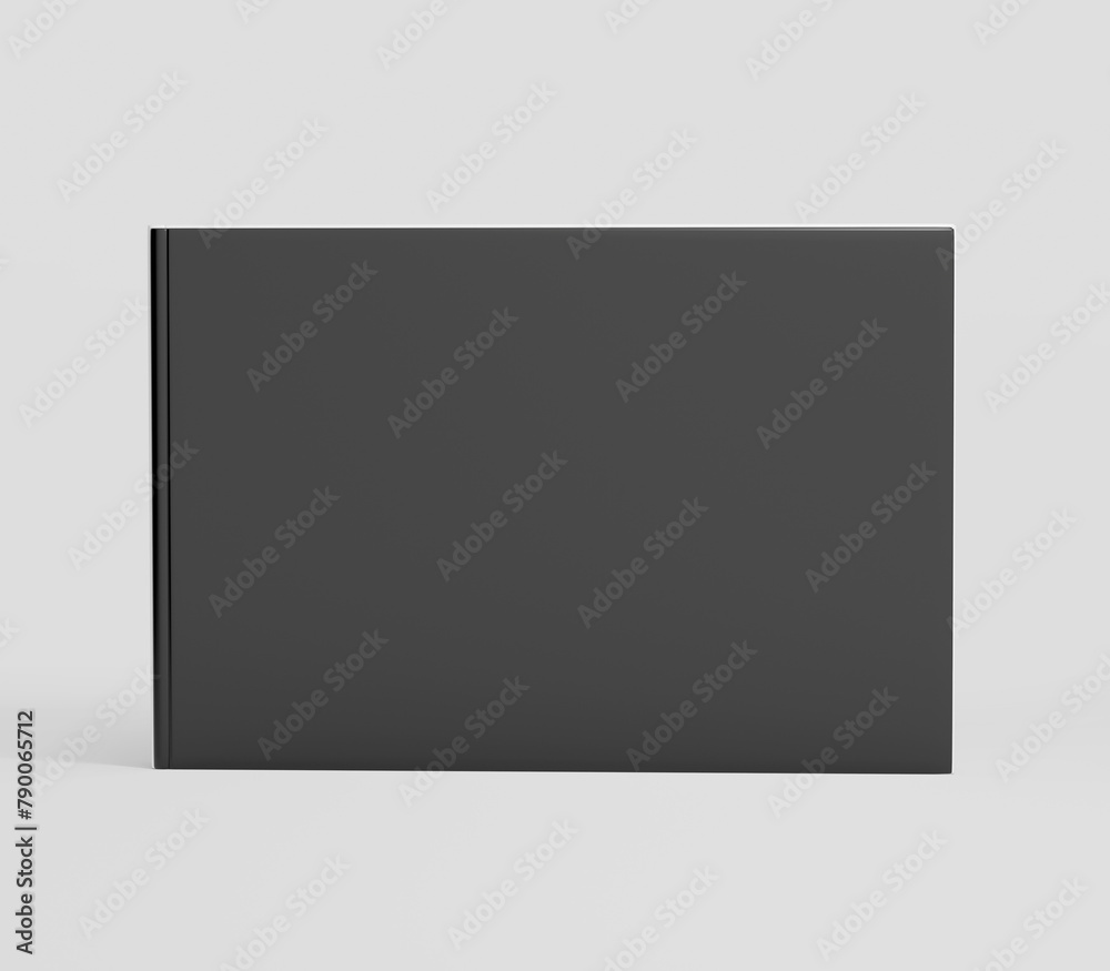 Black Landscape Book Mockup, 3D rendered dark rectangular book, notebook isolated on a light background