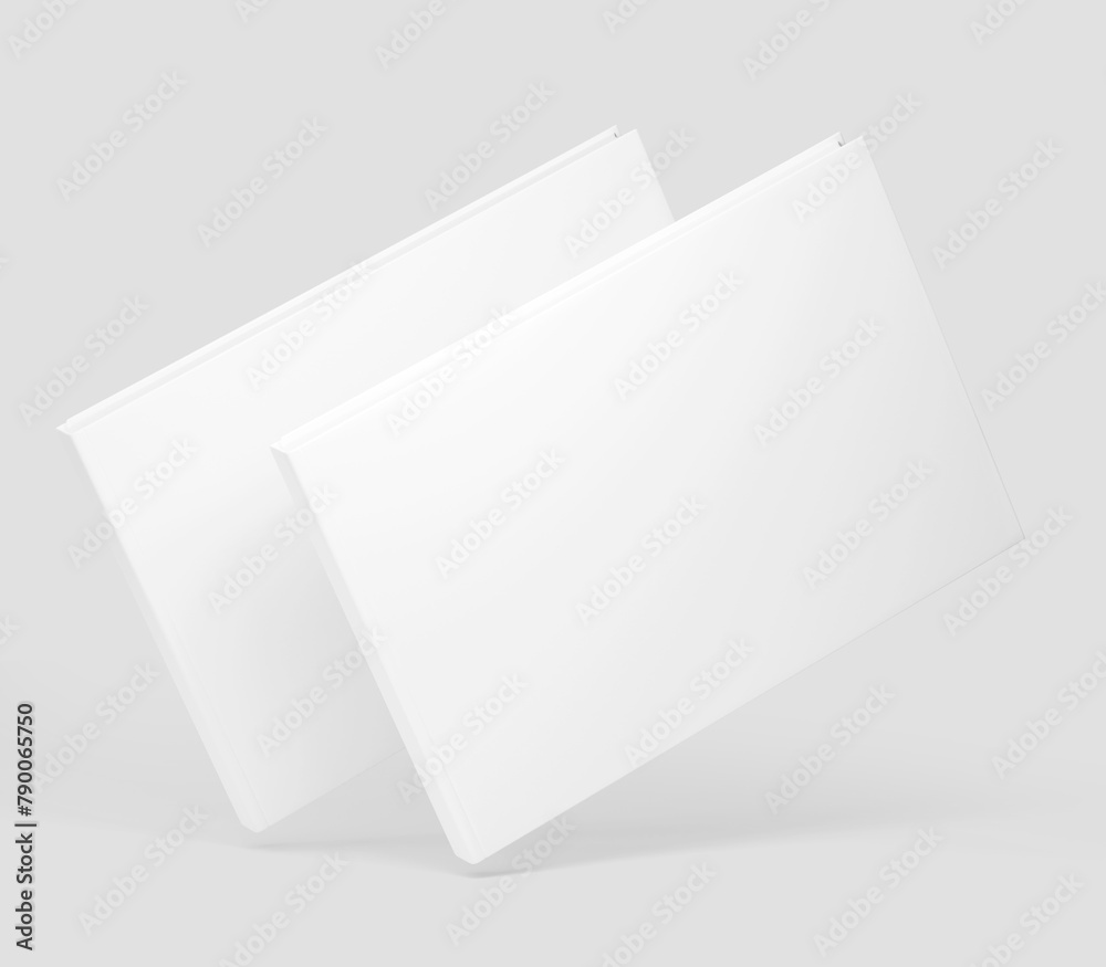 White Landscape Book Mockup, 3D rendered light rectangular book, notebook isolated on a light background White Landscape Book Mockup, 3D rendered light rectangular book, notebook isolated on a light background