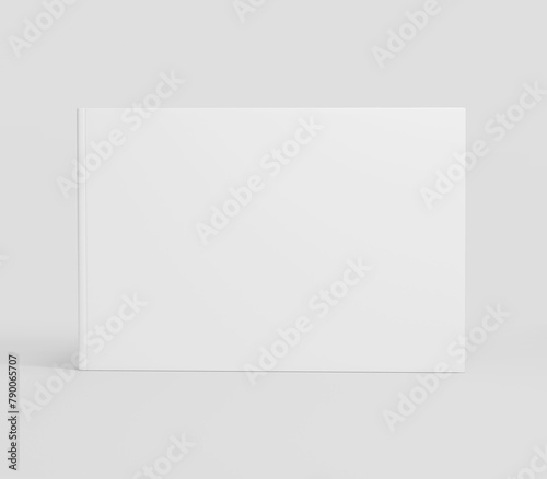 White Landscape Book Mockup, 3D rendered light rectangular book, notebook isolated on a light background