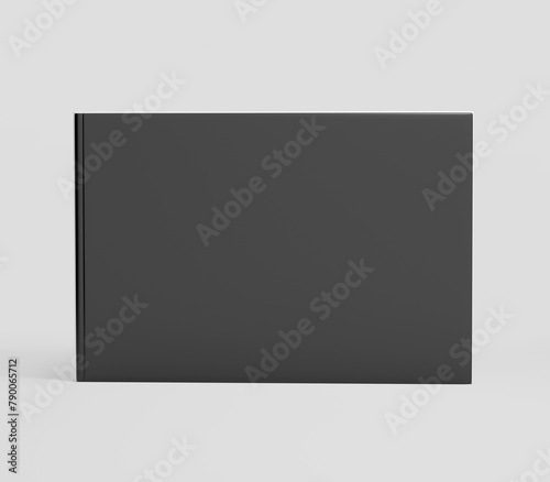Black Landscape Book Mockup, 3D rendered dark rectangular book, notebook isolated on a light background