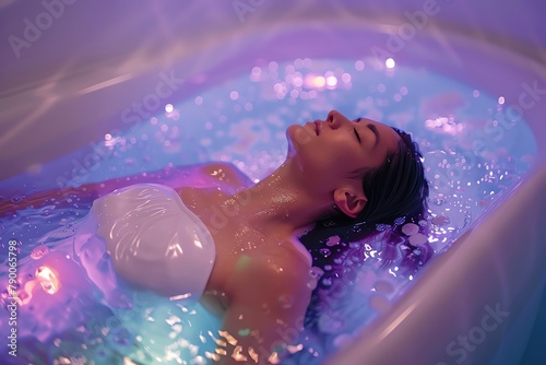 Relaxing in a sensory deprivation tank that promotes deep relaxation and mindfulness