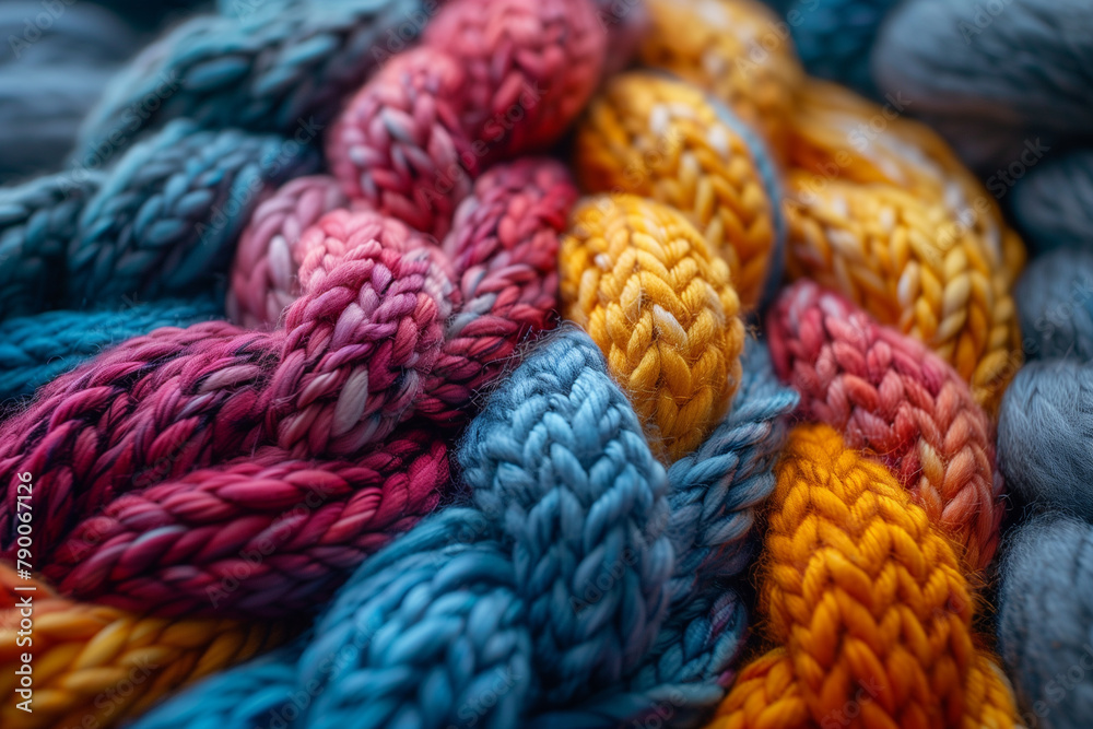 Close-up of a bunch of yarn showcasing intricate textures and colors