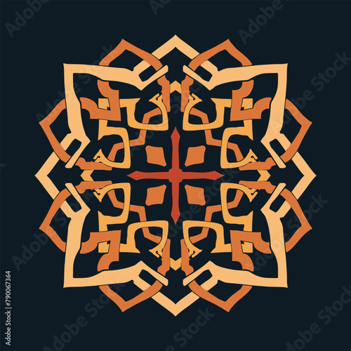 Flower seamless pattern orange tone and dark blue background set 6 number 8