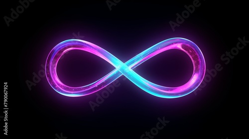 Vibrant neon infinite loop symbol, futuristic and glowing, close-up view that captivates and intrigues, watercolor, cartoon, animation 3D, vibrant