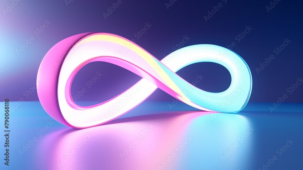 A glowing infinite loop in neon, featured prominently against a futuristic close-up background, vivid and dynamic, watercolor, cartoon, animation 3D, vibrant A glowing infinite loop in neon, featured prominently against a futuristic close-up background, vivid and dynamic, watercolor, cartoon, animation 3D, vibrant