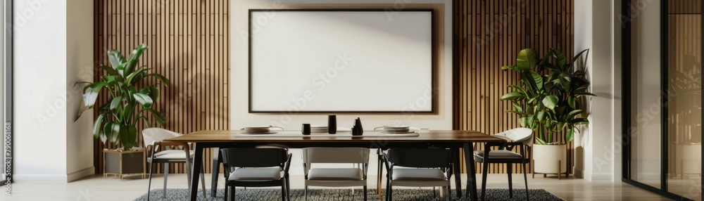 Mock-up poster frame adds contemporary elegance dining room. Mock-up poster frame adds contemporary elegance dining room.
