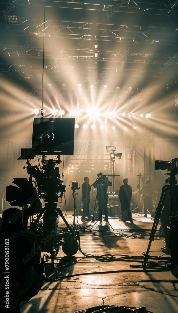 Ultra-sharp photo captures dynamic film crew at work commercial set.