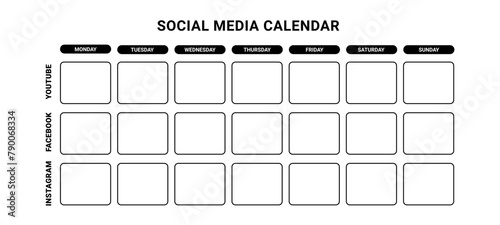 Social media calendar chart. Web business information advertising and account promotion on online platforms with digital vector schedule