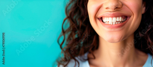 Patient smiling with white teeth and copy space photo