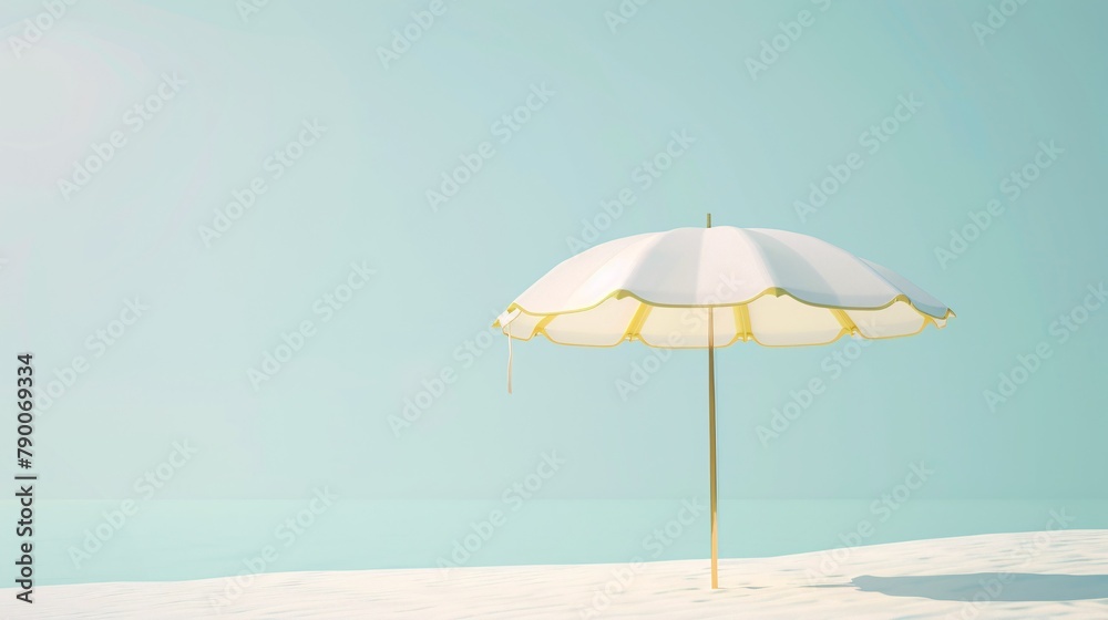 Vibrant 3D Beach Umbrella icon on a sunny tropical day, representing the idea of a summer getaway.