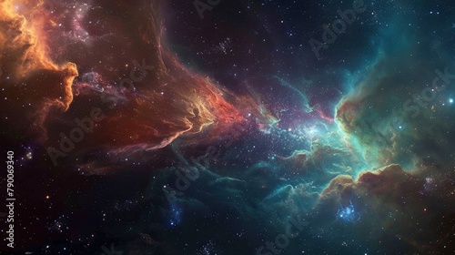 Glowing huge nebula with young stars. Space background. © Juan