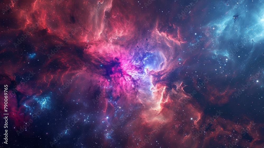 Naklejka premium Glowing huge nebula with young stars. Space background.