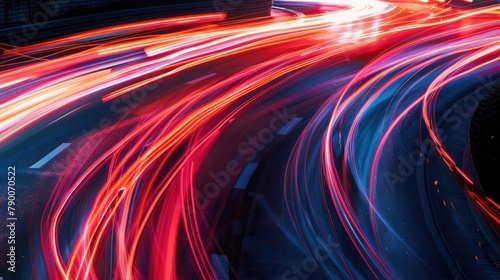 Shot of progressive rhythmic light trails, a combination of layers creating a visual fantasy ,glowing neon light trails in motion blur