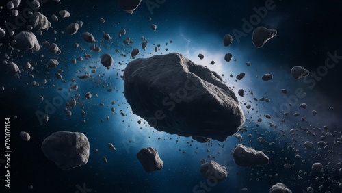 a swarm of asteroids, boulders, or stone meteorites 