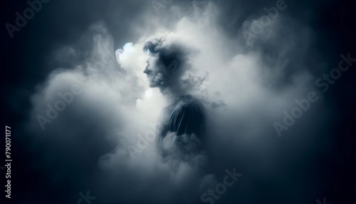 Ethereal Person Emerging from Misty Clouds 