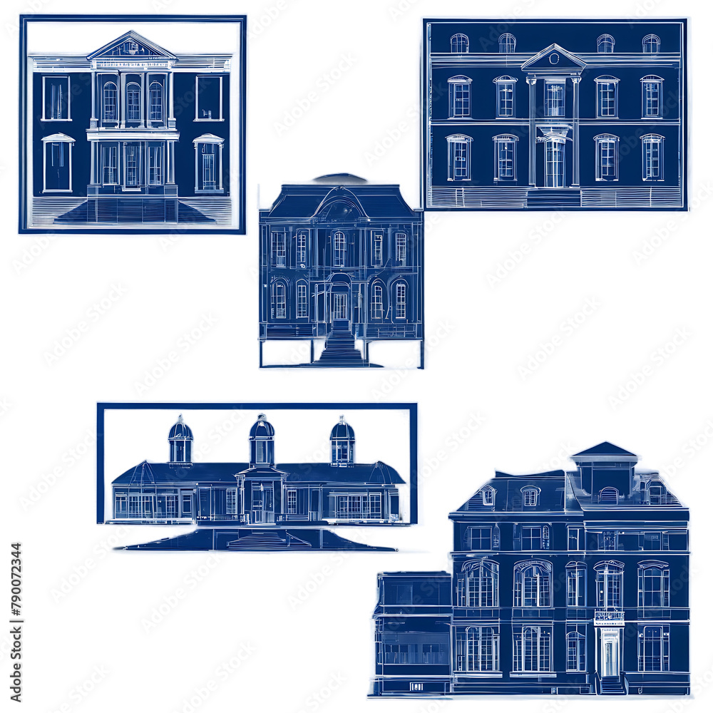 A series of framed architectural blueprints Transparent Background Images 