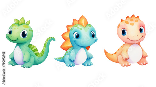 Adorable baby dinosaurs in watercolor  perfect for nursery decor  featuring cute  playful designs  ideal for a baby shower  watercolor  cartoon  transparent