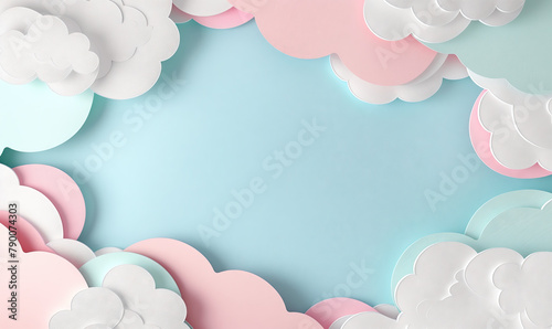 paper cut illustration in pastel colors with empty or copy space in the middle