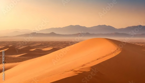 Sahara-desert-at-sunrise--mountain-landscape-with-dust-on-skyline--hills-and-traces-of-the-off-road-car