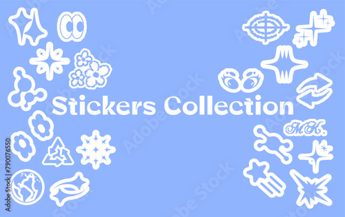 Y2K stickers shape. Collection of trendy retro label in cartoon style. Vector set
