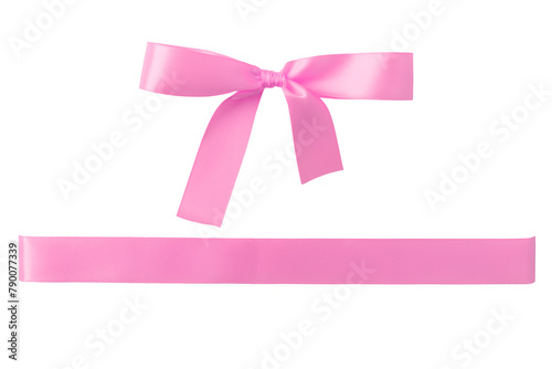 Pink ribbon with bow isolated on white background