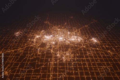 Aerial view on Lansing (USA) from north. Satellite view on modern city at night photo