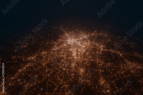 Aerial view on Ljubljana (Slovenia) from east. Satellite view on modern city at night